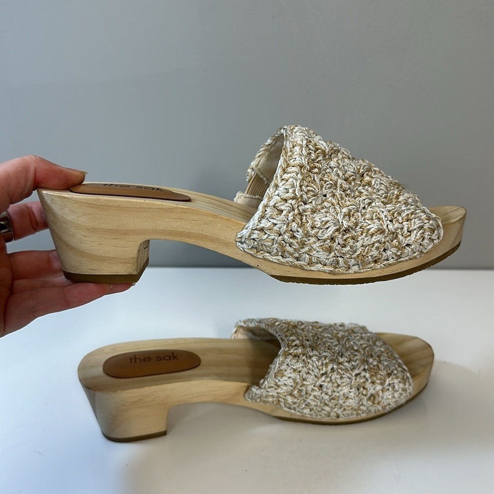 The Sak Ella Crochet Wood Slide Sandals Sz 7 Cottagecore Retro Vintage Inspired - Picture 14 of 16